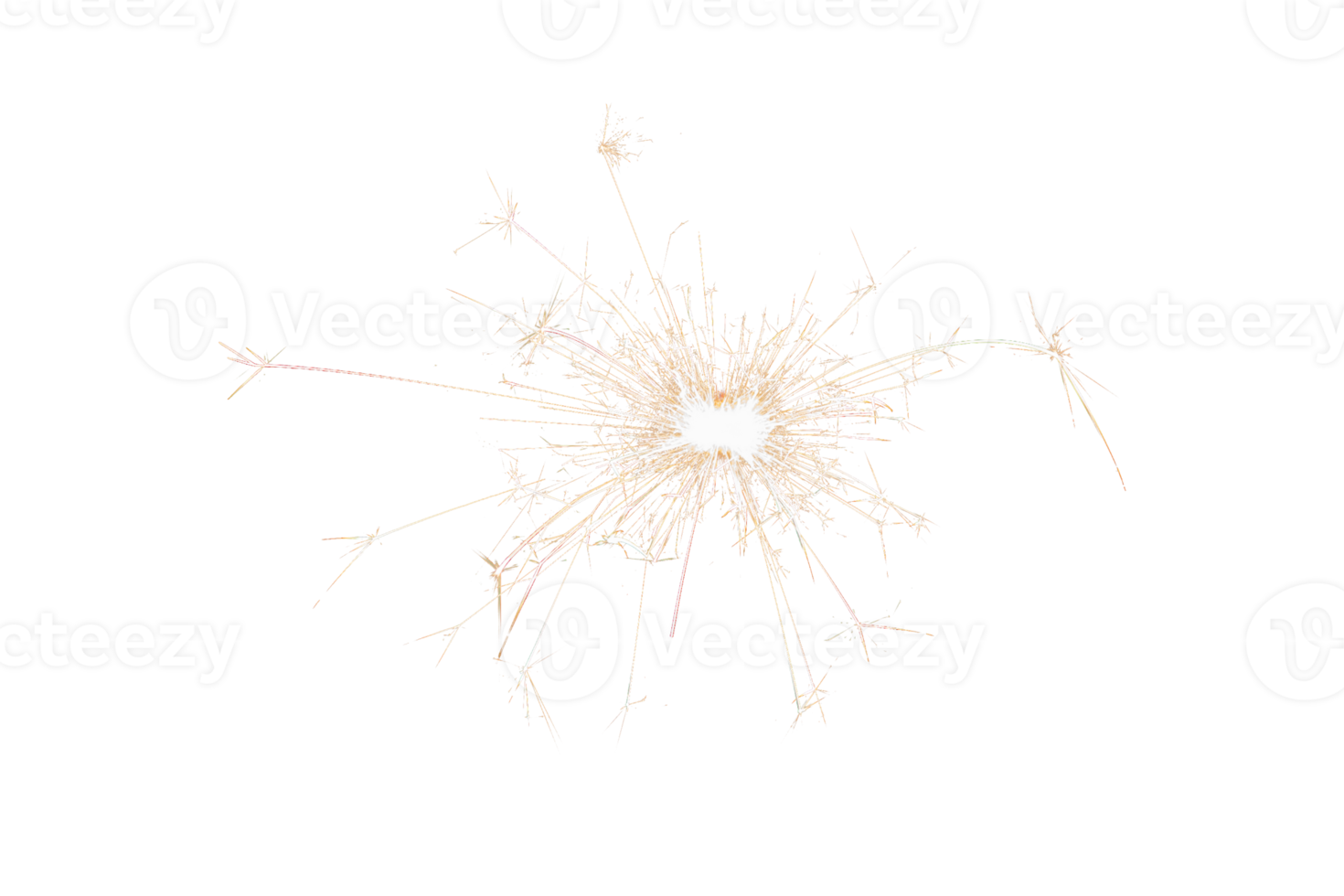 Burning sparkler isolated on transparent background. Fireworks theme. Light effect and texture. Christmas and new year decoration. PNG image.