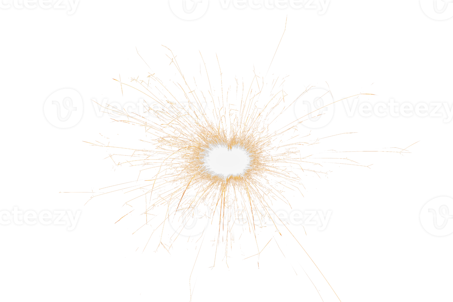 Burning sparkler isolated on transparent background. Fireworks theme. Light effect and texture. Christmas and new year decoration. PNG image.