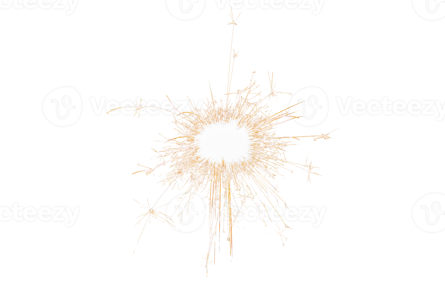 Burning sparkler isolated on transparent background. Fireworks theme. Light effect and texture. Christmas and new year decoration. PNG image.