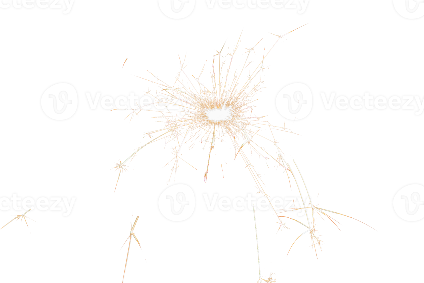 Burning sparkler isolated on transparent background. Fireworks theme. Light effect and texture. Christmas and new year decoration. PNG image.