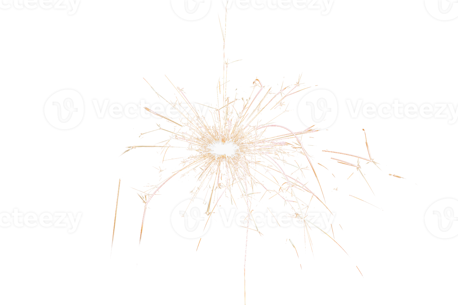 Burning sparkler isolated on transparent background. Fireworks theme. Light effect and texture. Christmas and new year decoration. PNG image.