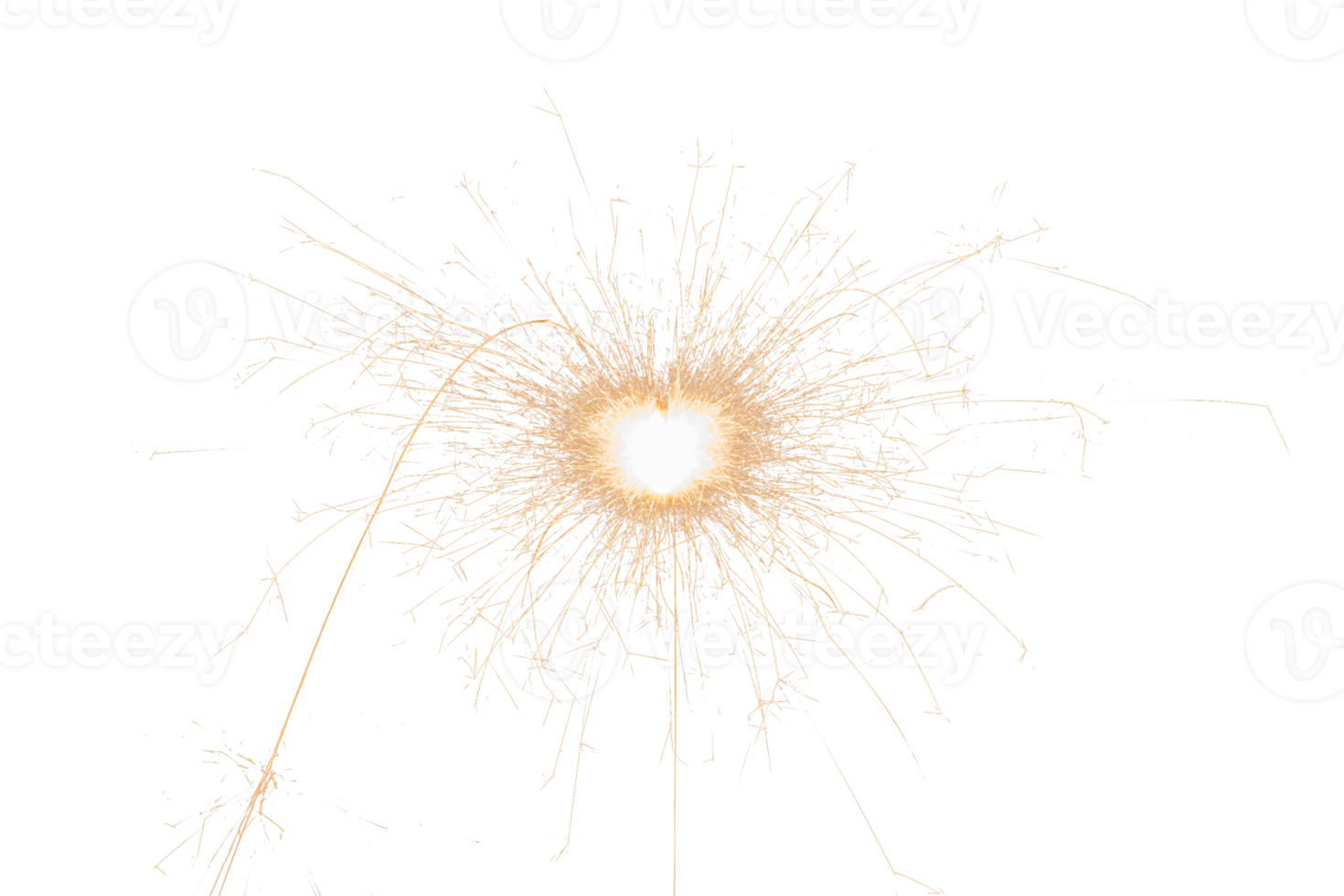 Burning sparkler isolated on transparent background. Fireworks theme. Light effect and texture. Christmas and new year decoration. PNG image.