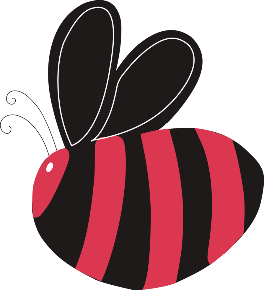 Red bee. Funny insect. Cute childish bee character with wings.Striped. png