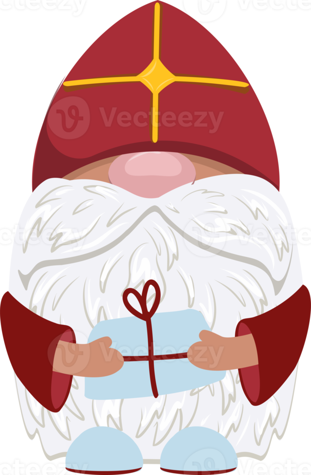 SAINT NICHOLAS CHARACTER. St. Nicolas day. An old man in a red miter. Christian holiday.Gnome.Shepherd's staff. png