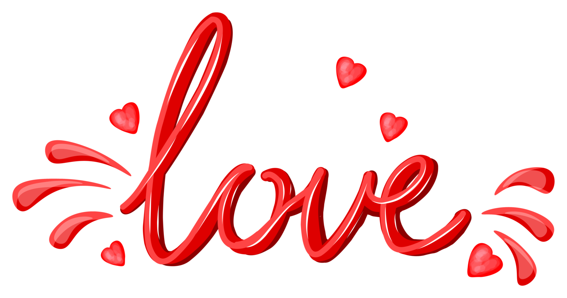 word love in italics.Splashes and hearts.Isolated illustration for valentine's day png