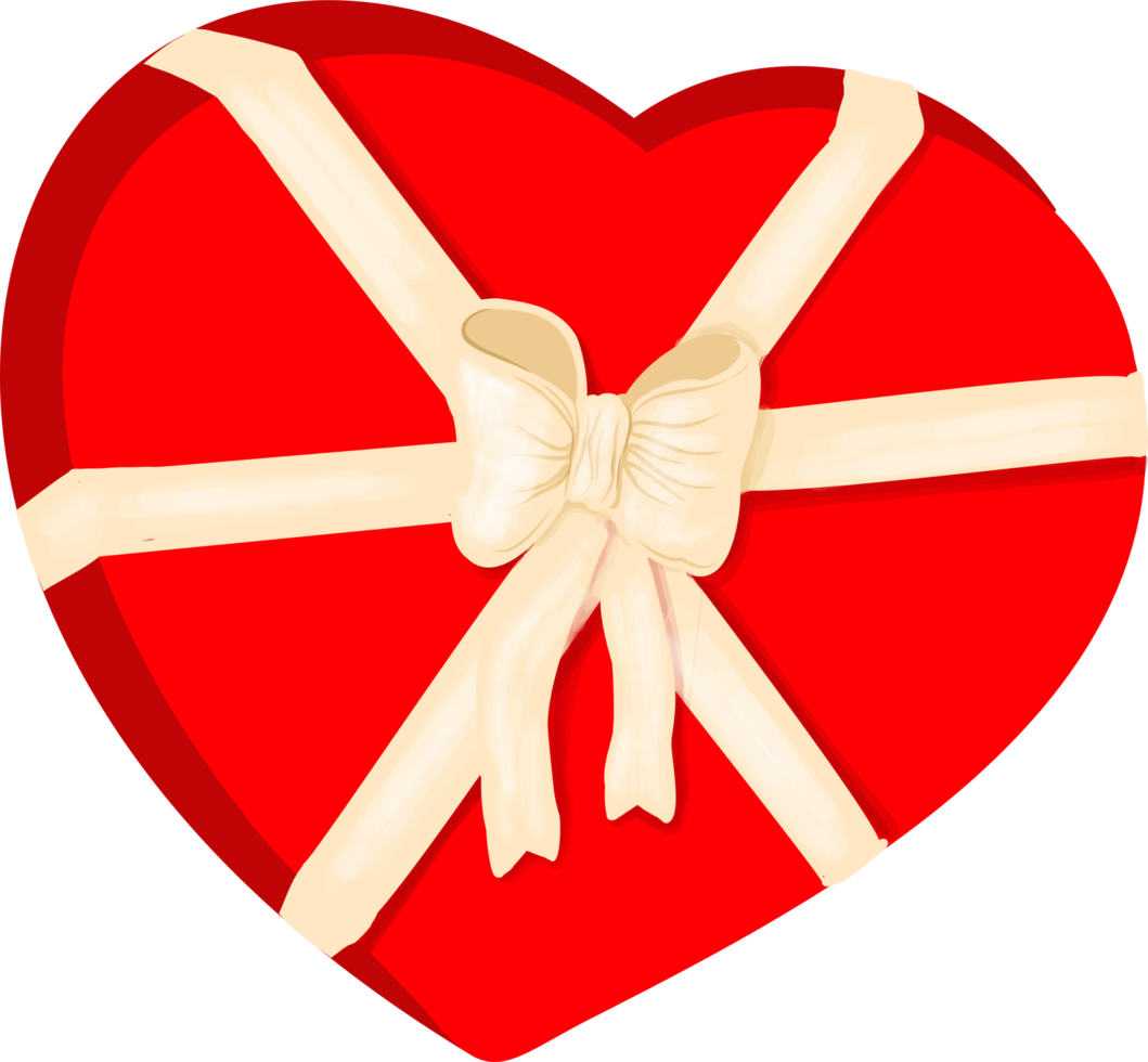 HEARTSHAPED CANDY BOX. RED HEART BOX WITH A BOW.Isolated illustration