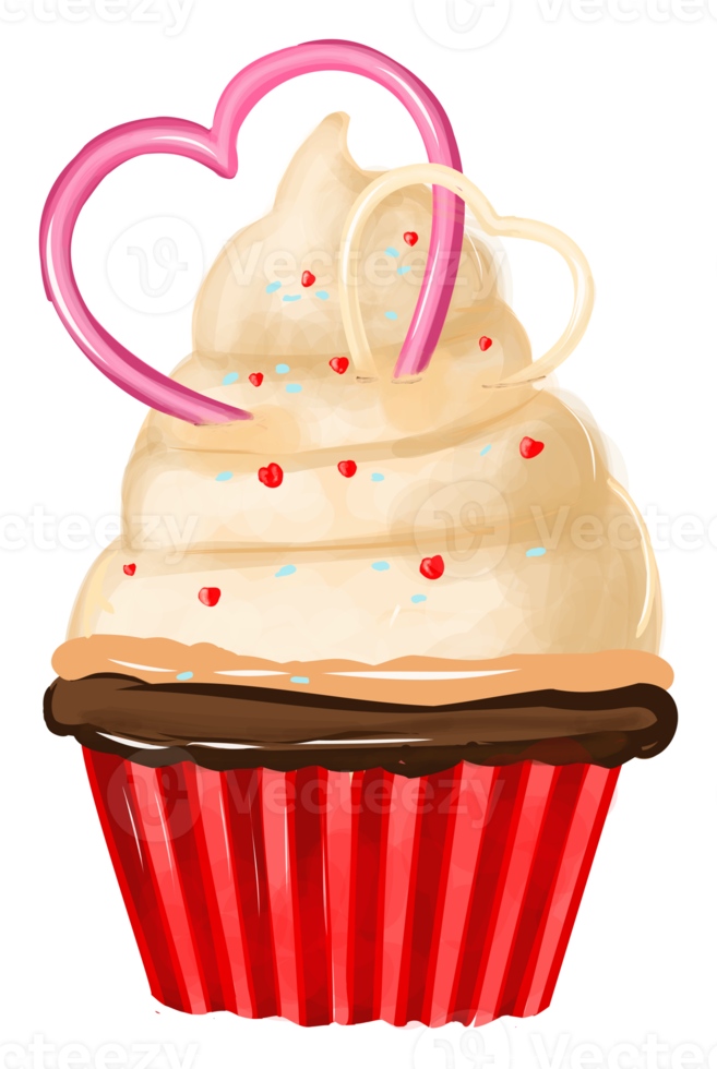 Cupcake with cream for valentine's day. Muffin with hearts and romantic decor. Happy valentines day. png