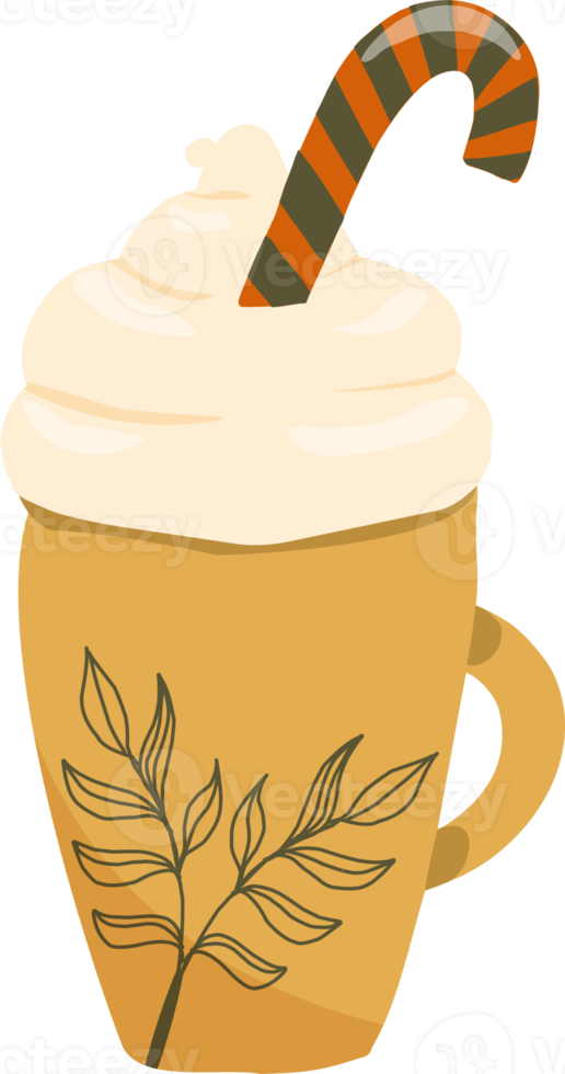 Tasse Cappuccino mit Schaum und einem Strohhalm. Hygge-Stil. gemütlicher Morgen. warmes Getränk. Kaffee mit Sahne. Terrakotta-Farbe png