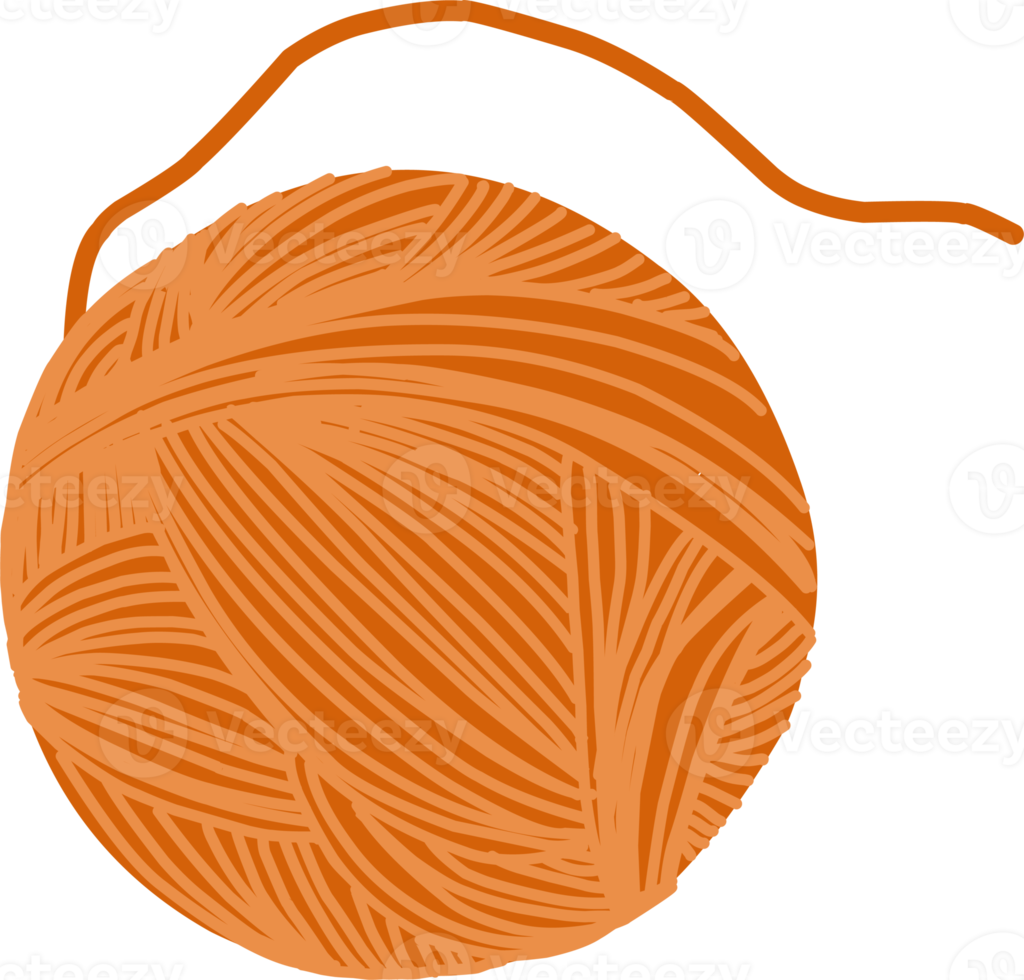 A ball of thread for knitting is round. Hygge style. Cozy knitting. Warm wool yarn. Hobby crochet and knitting. Terracotta color. png