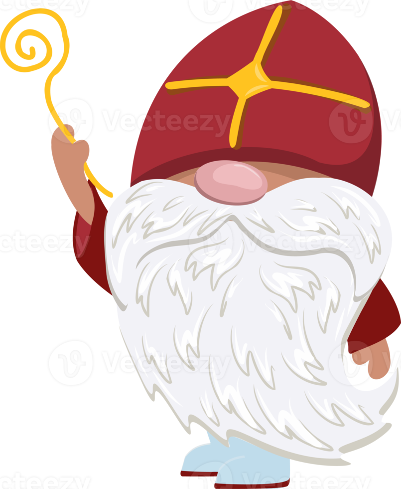 SAINT NICHOLAS CHARACTER. St. Nicolas day. An old man in a red miter. Christian holiday.Gnome.Shepherd's staff. png