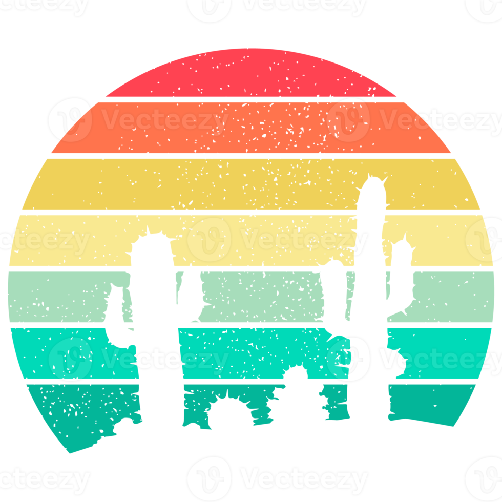 Vintage Retro-Kaktus-Sonnenuntergang-Hintergrundgrafiken png