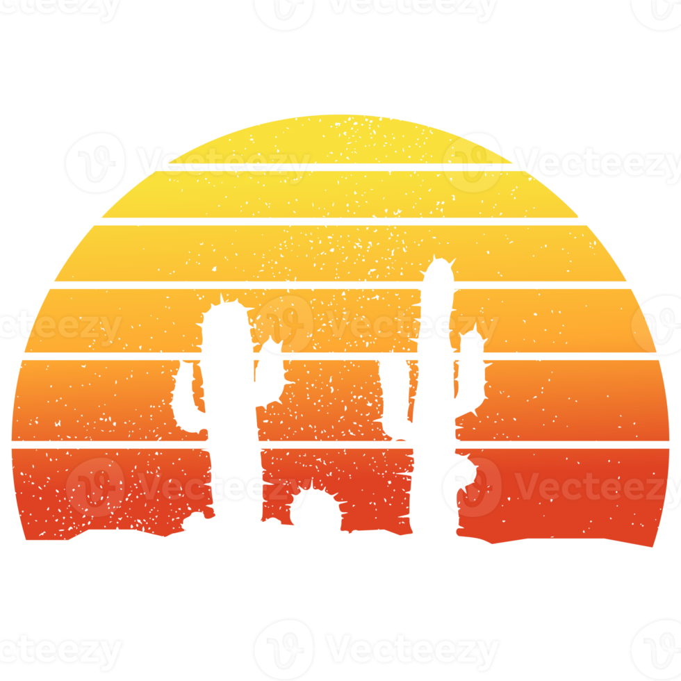 Vintage Retro-Kaktus-Sonnenuntergang-Hintergrundgrafiken png