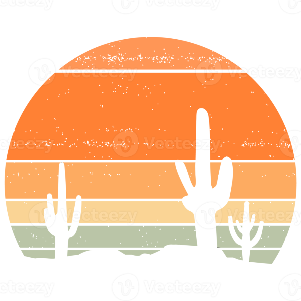 Vintage Retro-Kaktus-Sonnenuntergang-Hintergrundgrafiken png