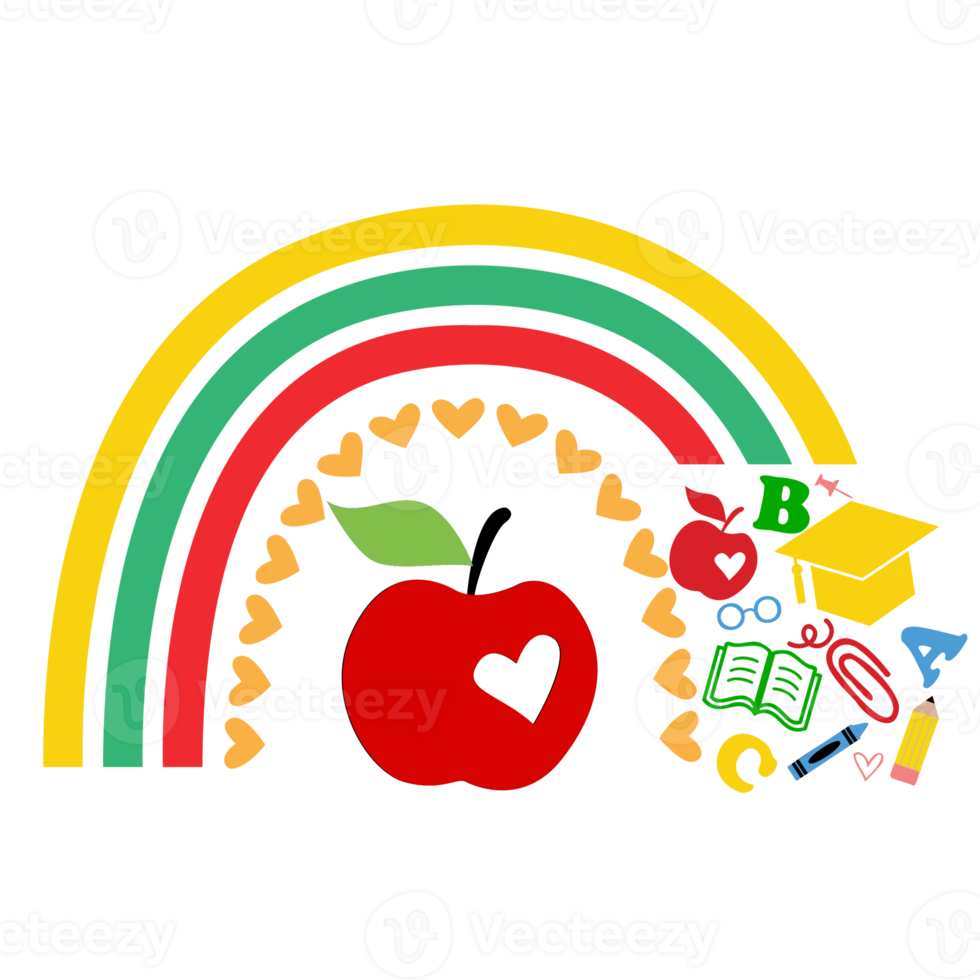 Teacher rainbow school. Rainbow with red apple png