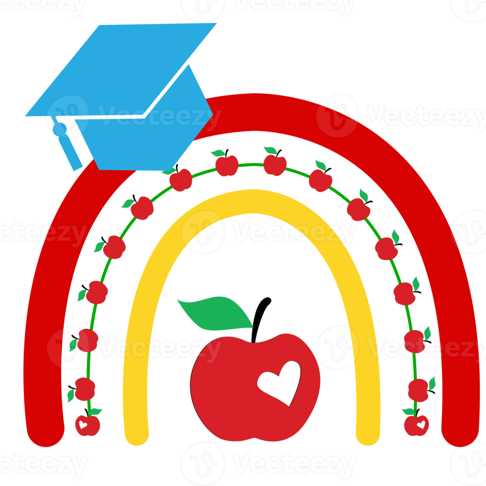 Teacher rainbow school. Rainbow with red apple png