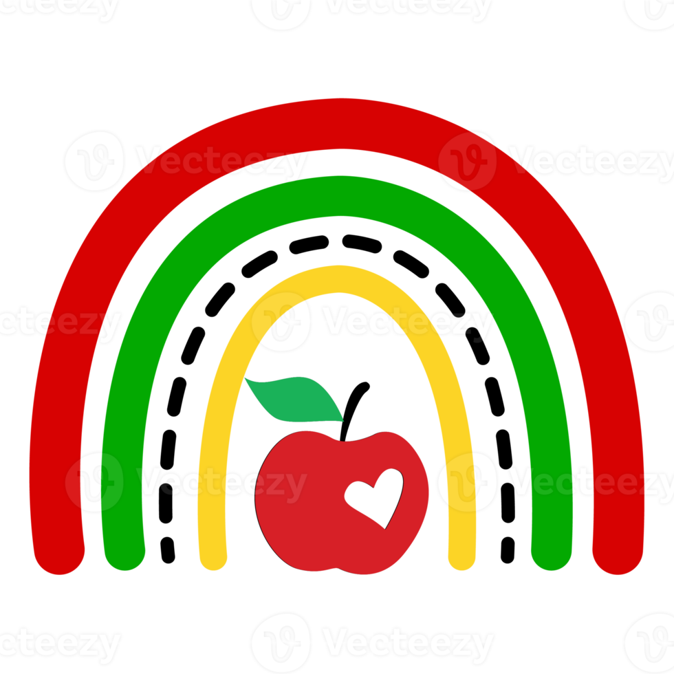 école d'arc-en-ciel de professeur. arc-en-ciel avec pomme rouge png