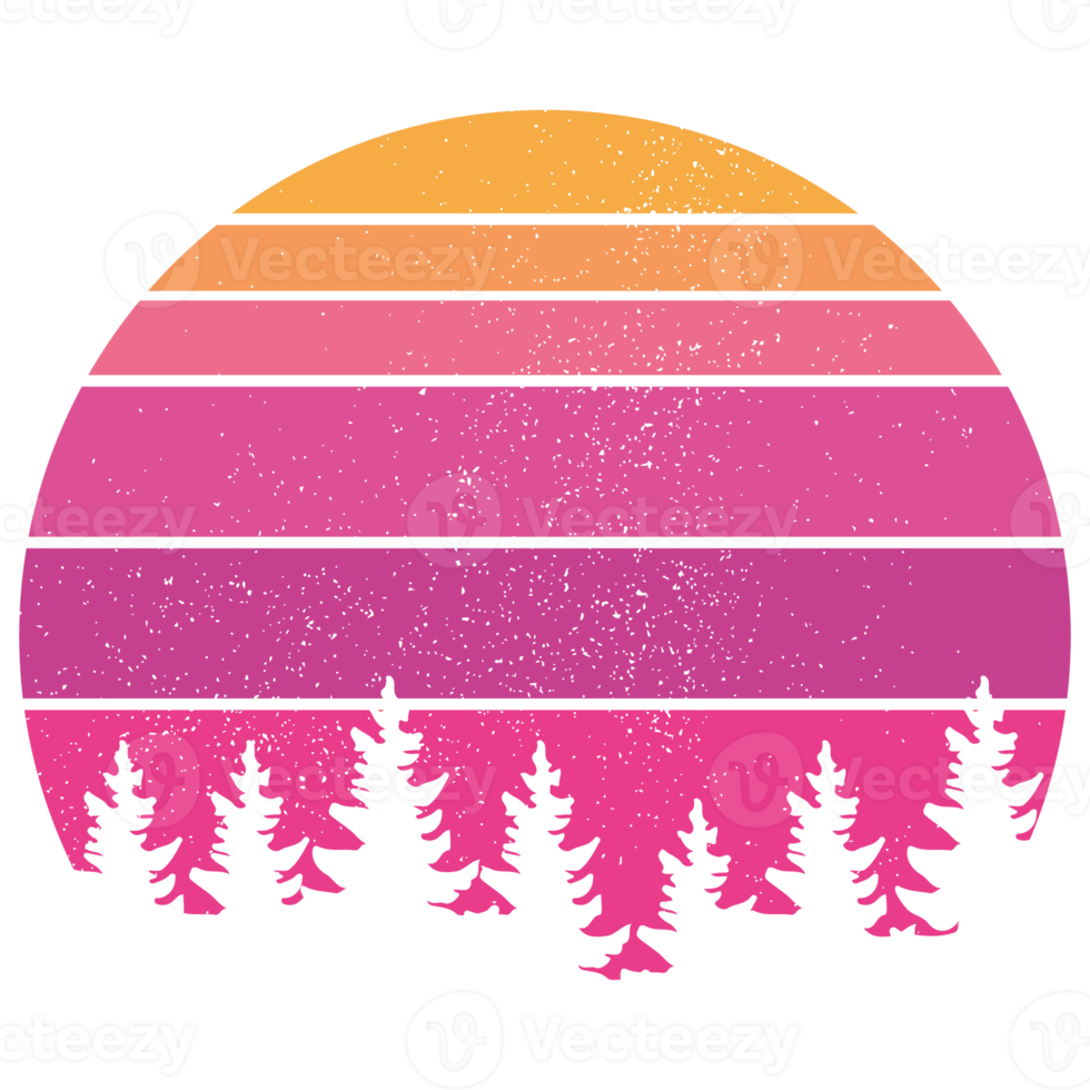 Vintage retro gestreifte Sonnenunterganggrafiken. png