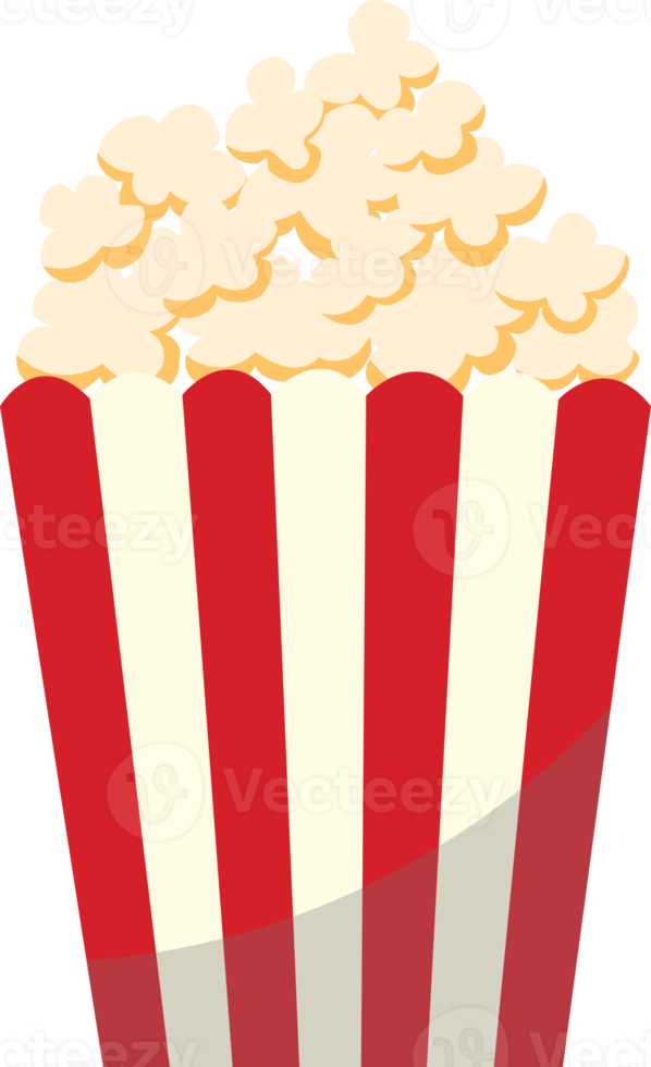 popcorn i en randig låda, bio ikon i platt stil, mellanmål mat png