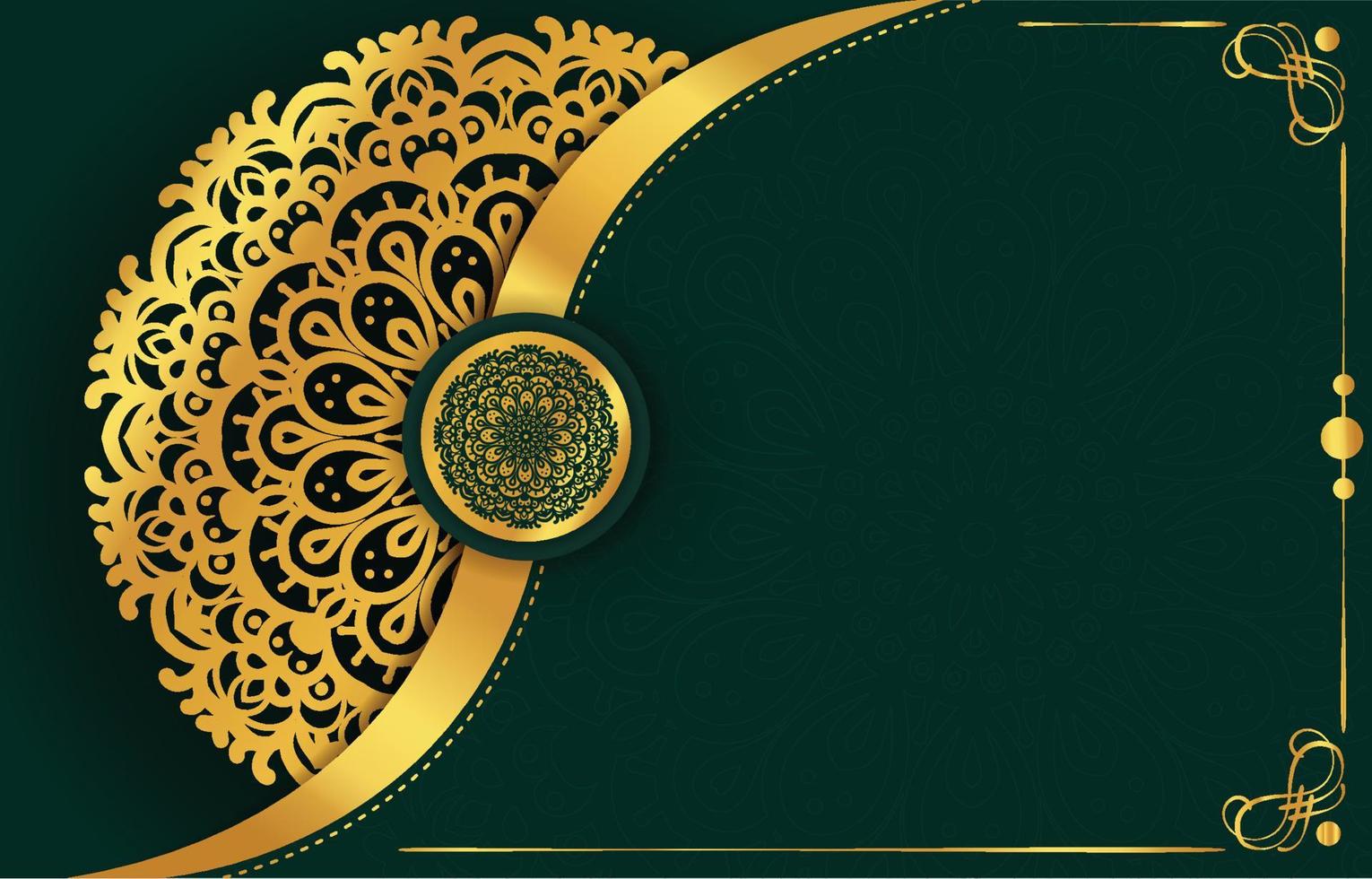 fondo de mandala dorado y verde vector