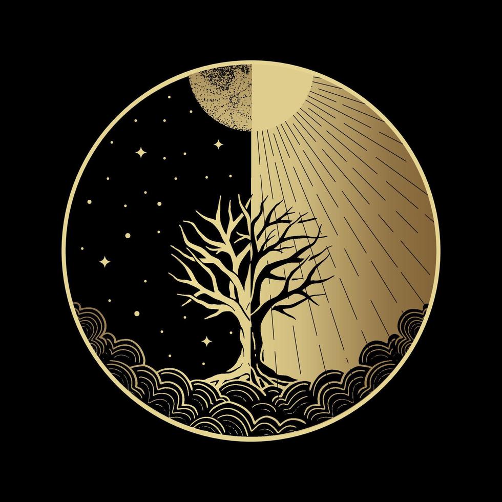 Tree of life that connects the two realms day and night vector