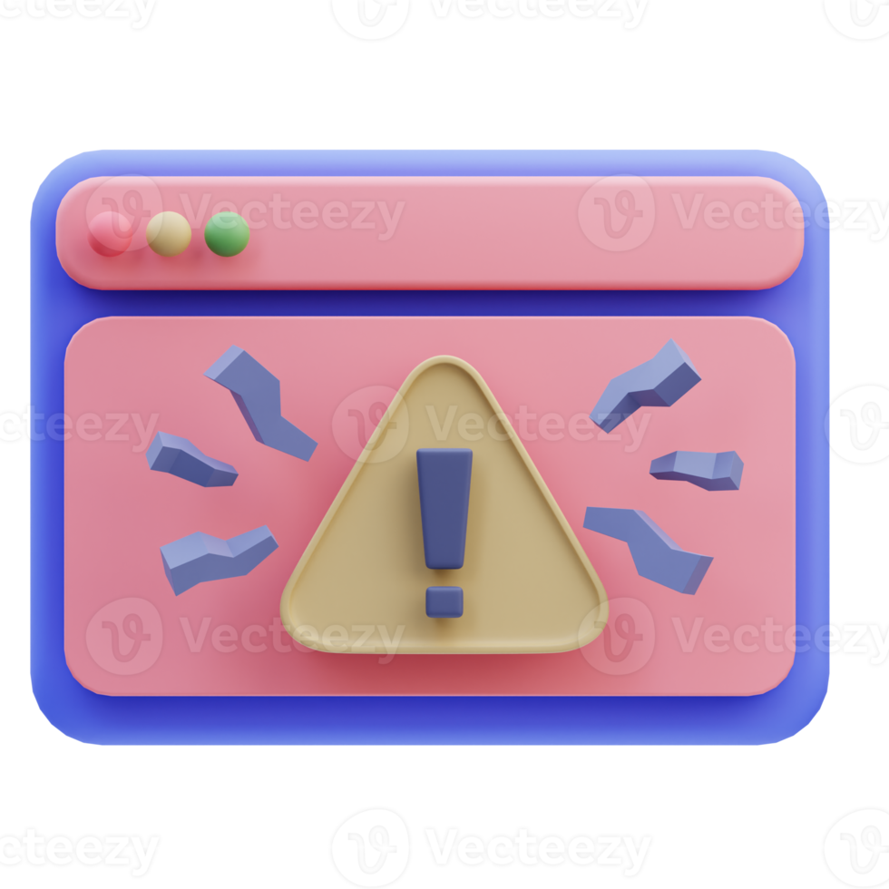 notificação de aviso de segurança de internet de ilustração 3D png