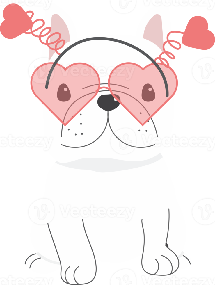 cute french bulldog dog in valentines day costume flat style png