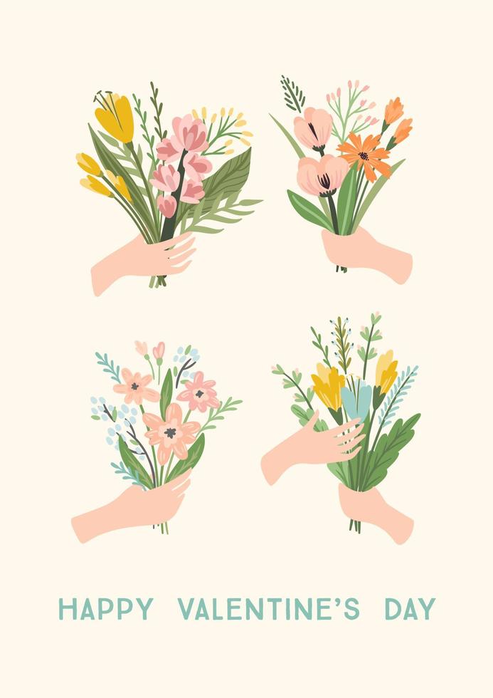 Illustration bouquet of flowers. Vector design concept for Valentines Day and other use.