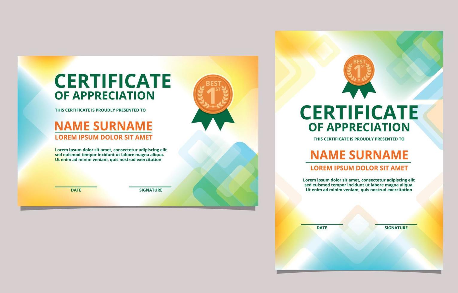 Gradient Modern Certificate Design Template vector