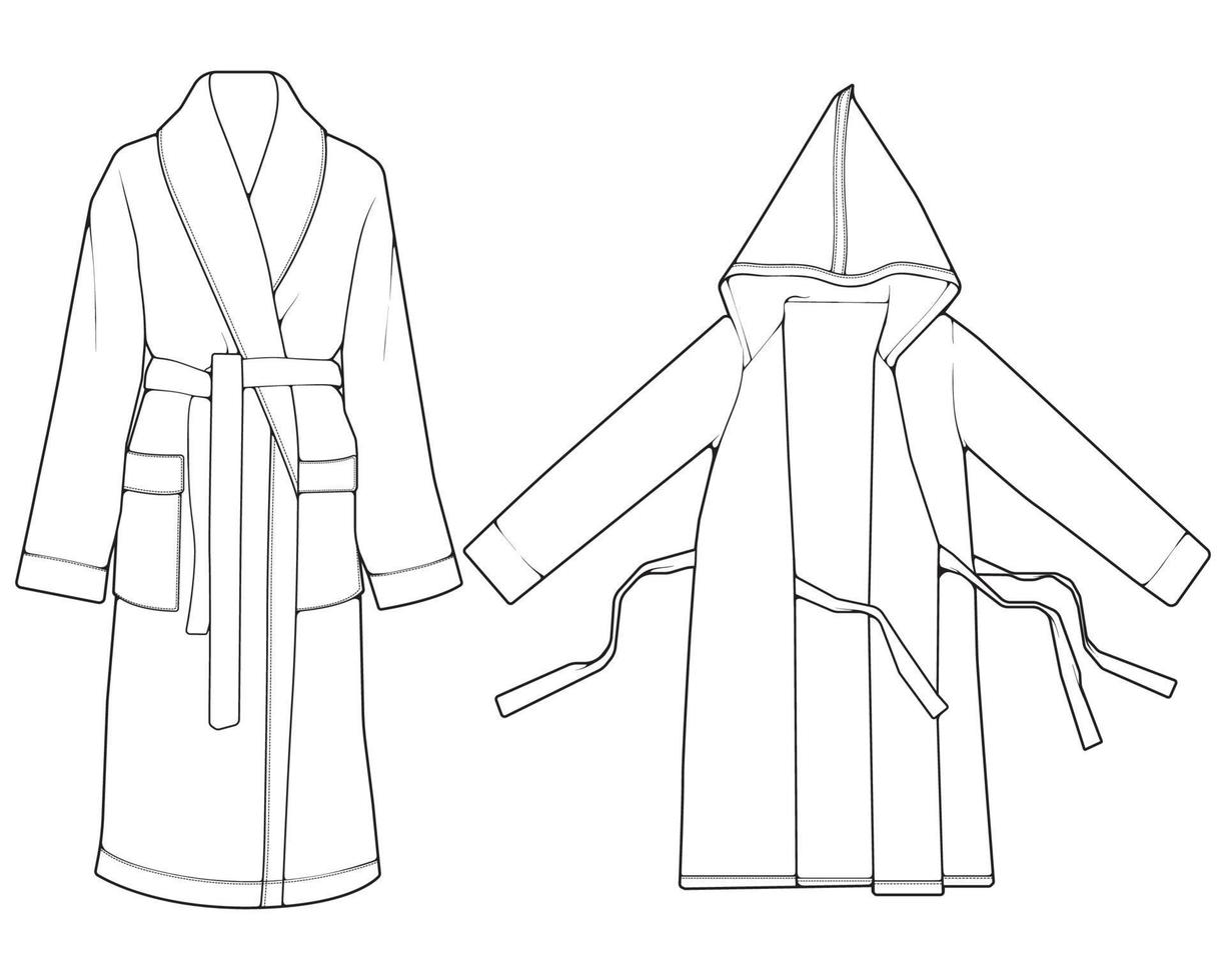 Set of bathrobe vector. Line art vector bathrobe isolated on white background for coloring book.