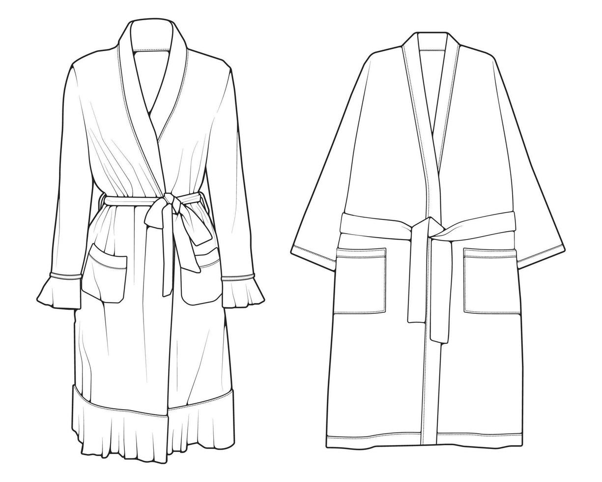 Set of bathrobe vector. Line art vector bathrobe isolated on white background for coloring book.