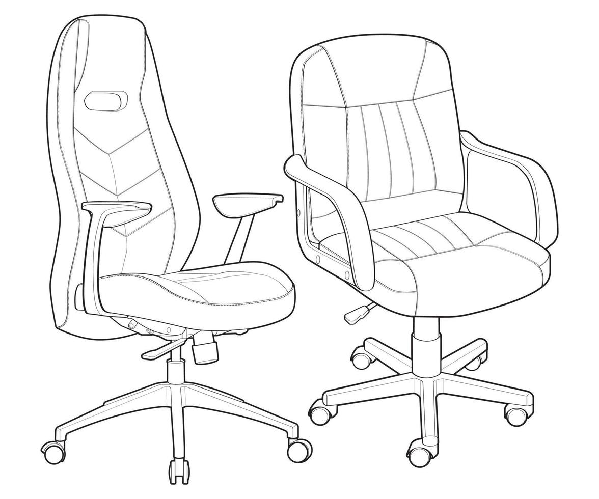 Set office chair isolated line art. Vector illustration interior furniture on white background. Office chair line art for coloring book.