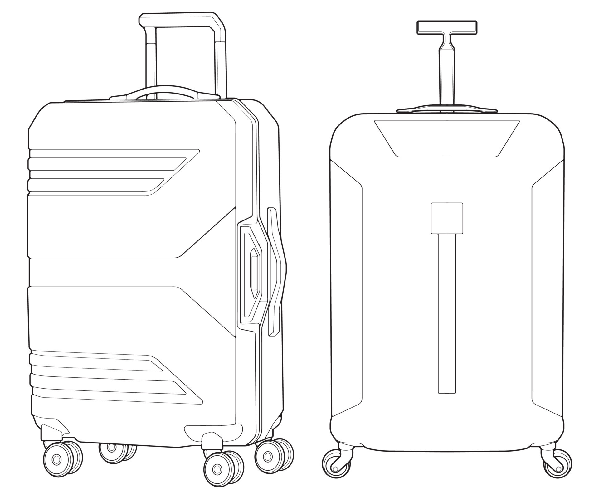 Set of suitcase isolated outline. Vector outline for coloring book