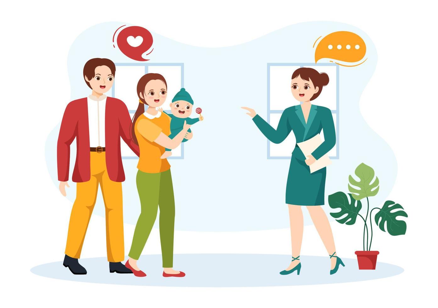 Child Adoption Agency By Taking Kids To Be Raised, Cared And Educated With Love In Flat Cartoon Hand Drawn Template Illustration vector