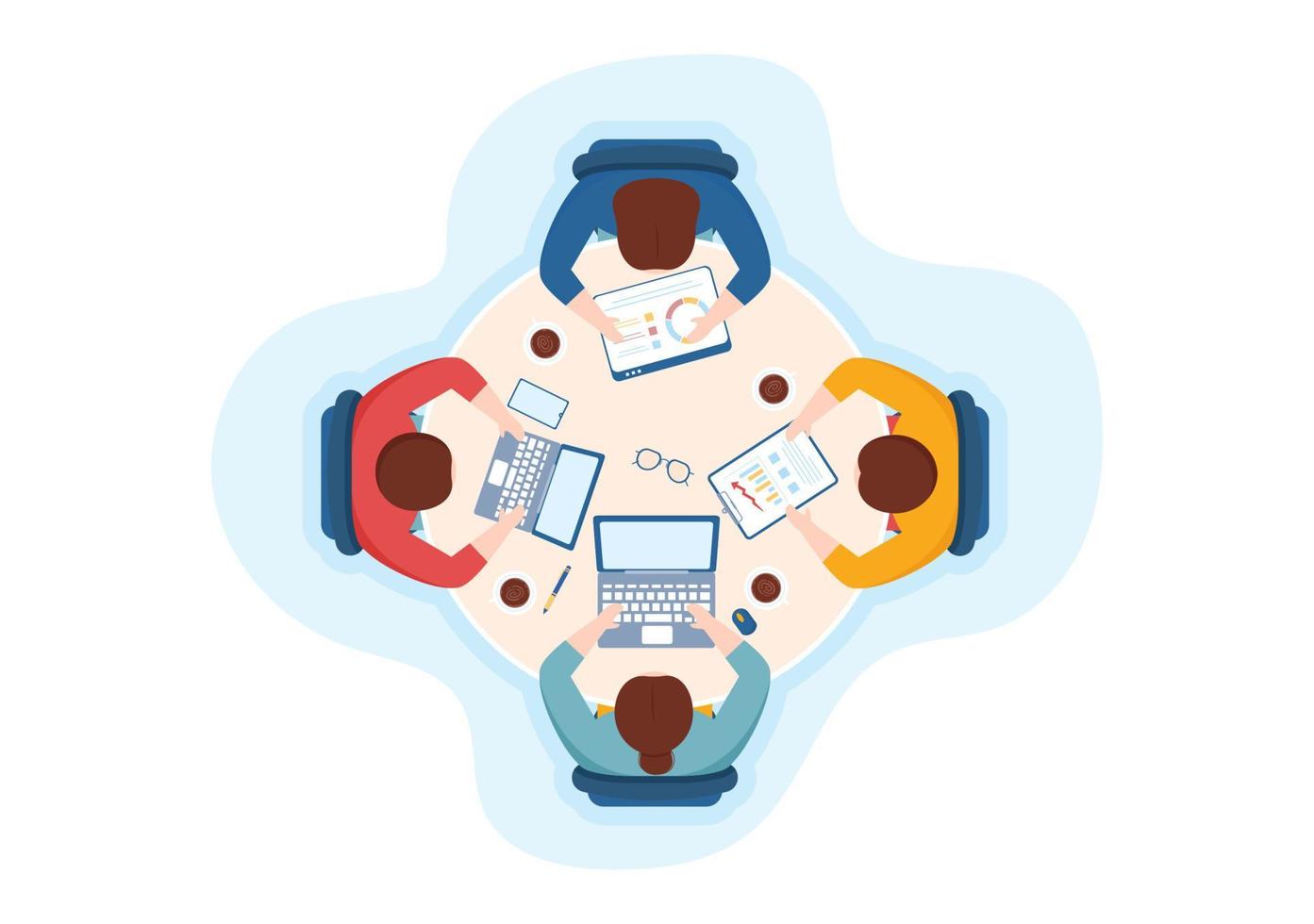City Council Meeting with Business Team, Employee for Important Negotiation or Define Buildings in Flat Cartoon Hand Drawn Templates Illustration vector