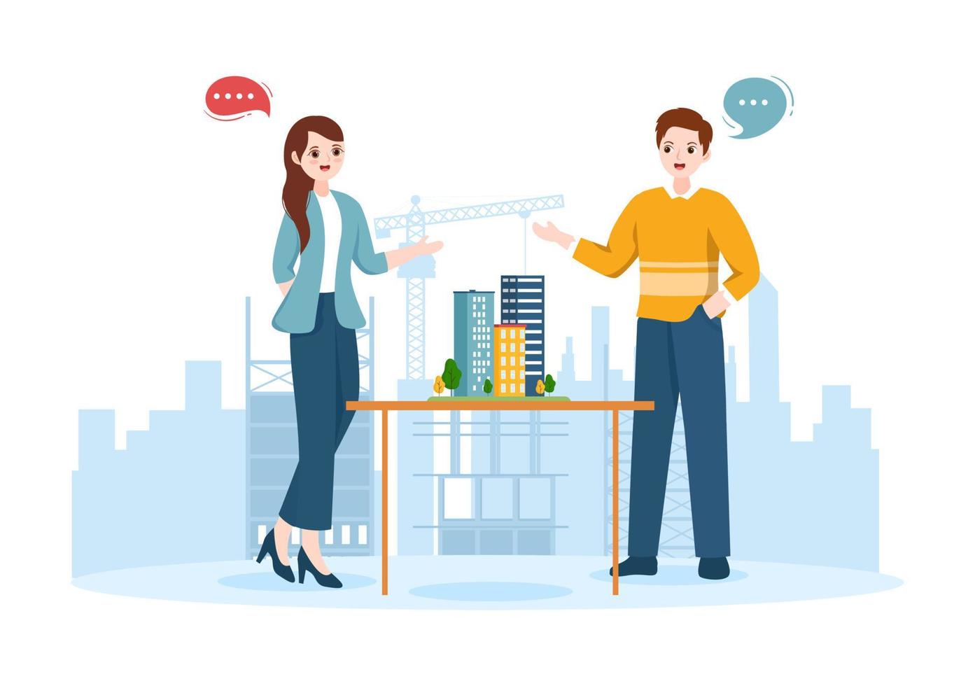City Council Meeting with Business Team, Employee for Important Negotiation or Define Buildings in Flat Cartoon Hand Drawn Templates Illustration vector