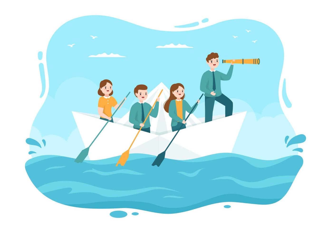 Business Leadership with Businessman Leader Helps the Team to Develop Themselves to Success in Flat Cartoon Hand Drawn Templates Illustration vector