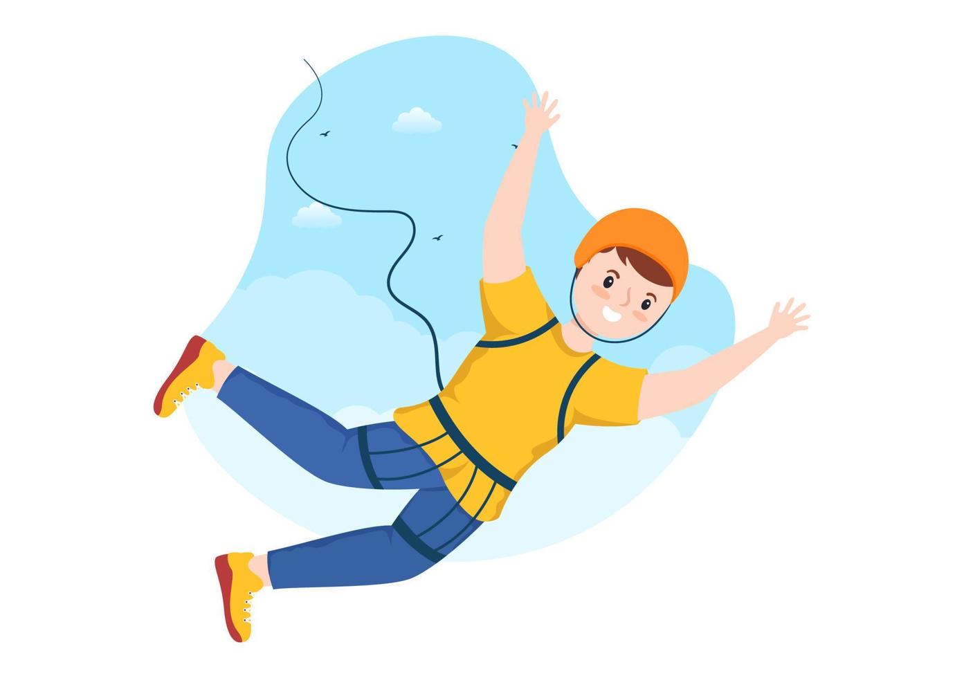 Bungee Jumping Illustration with a Person Wearing an Elastic Rope Falling Jumping From a Height in Flat Cartoon Extreme Sports Vector Template