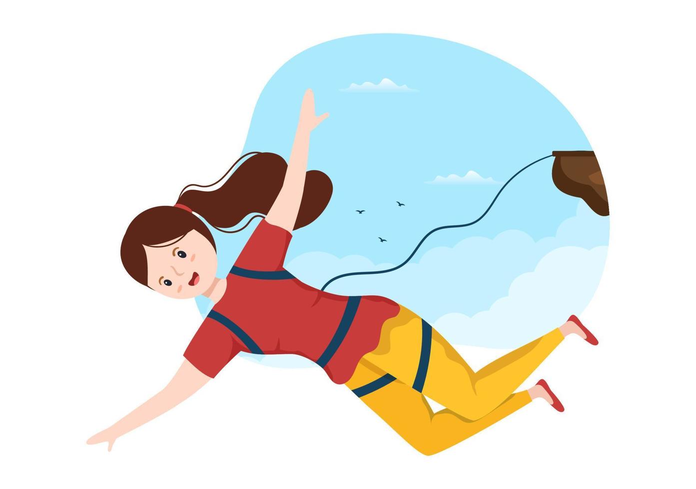 Bungee Jumping Illustration with a Person Wearing an Elastic Rope Falling Jumping From a Height in Flat Cartoon Extreme Sports Vector Template