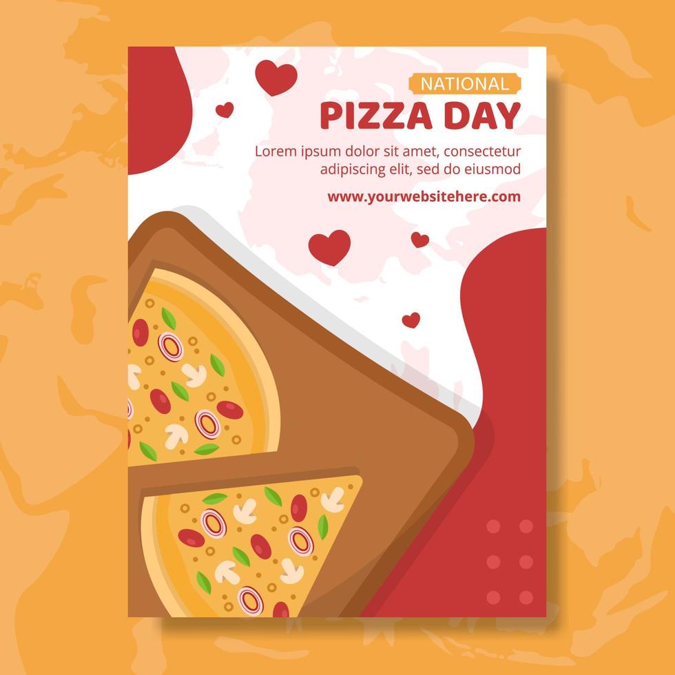 National Pizza Day Poster Flat Cartoon Hand Drawn Templates Illustration vector