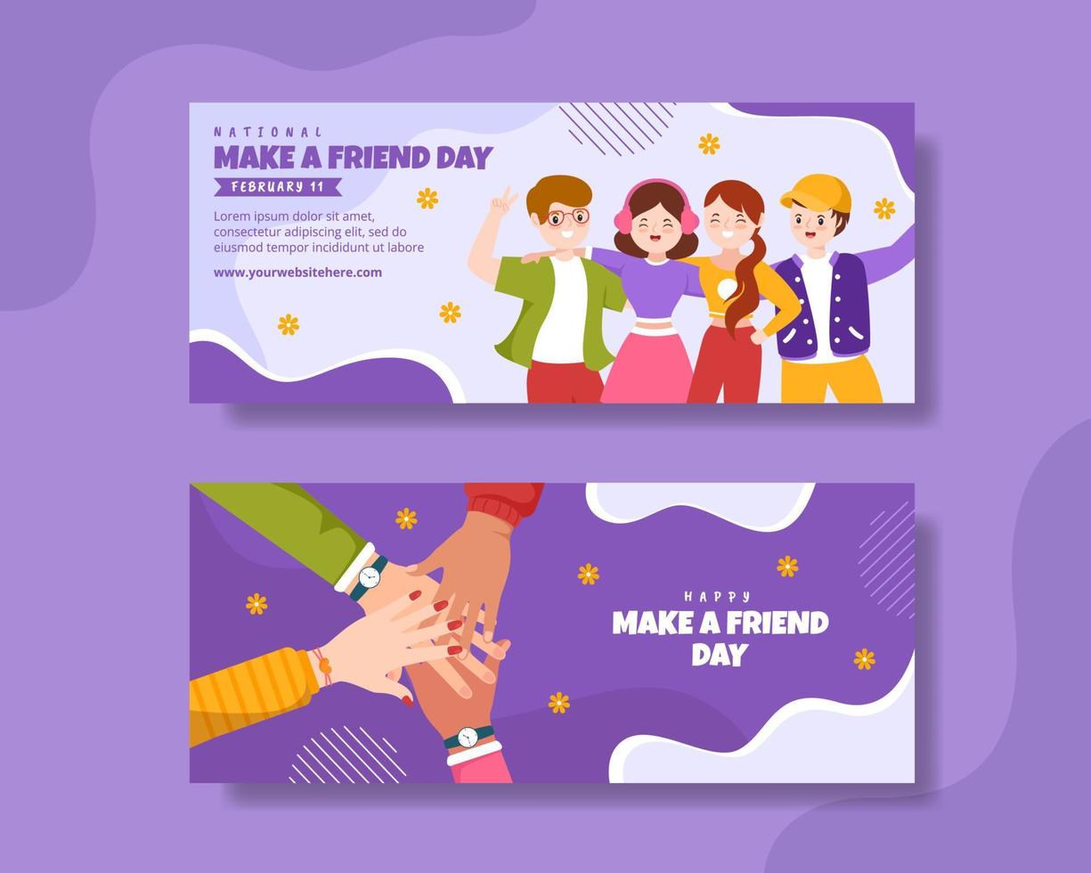 National Make a Friend Day Banner Flat Cartoon Hand Drawn Templates Illustration vector