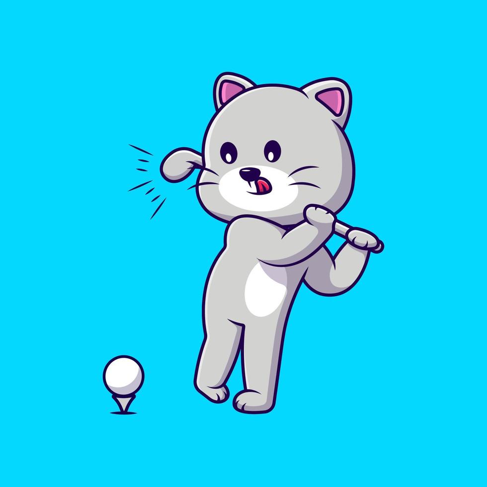 Cute Cat Playing Golf Cartoon Vector Icons Illustration. Flat Cartoon Concept. Suitable for any creative project.