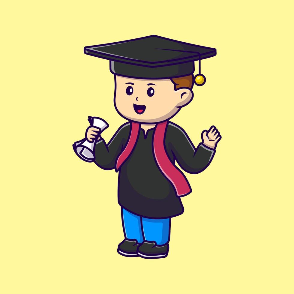 Cute Boy Graduation Cartoon Vector Icons Illustration. Flat Cartoon Concept. Suitable for any creative project.