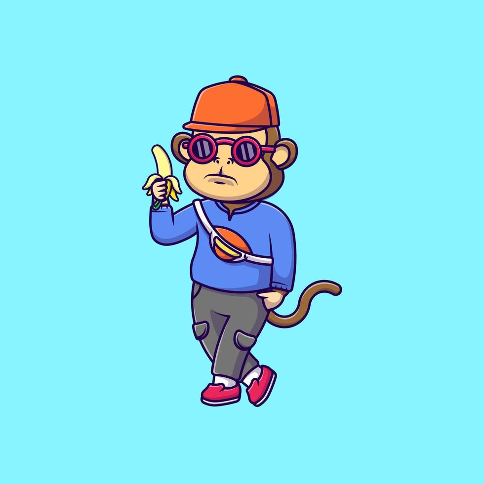 Cool Monkey Holding Banana Cartoon Vector Icons Illustration. Flat Cartoon Concept. Suitable for any creative project.