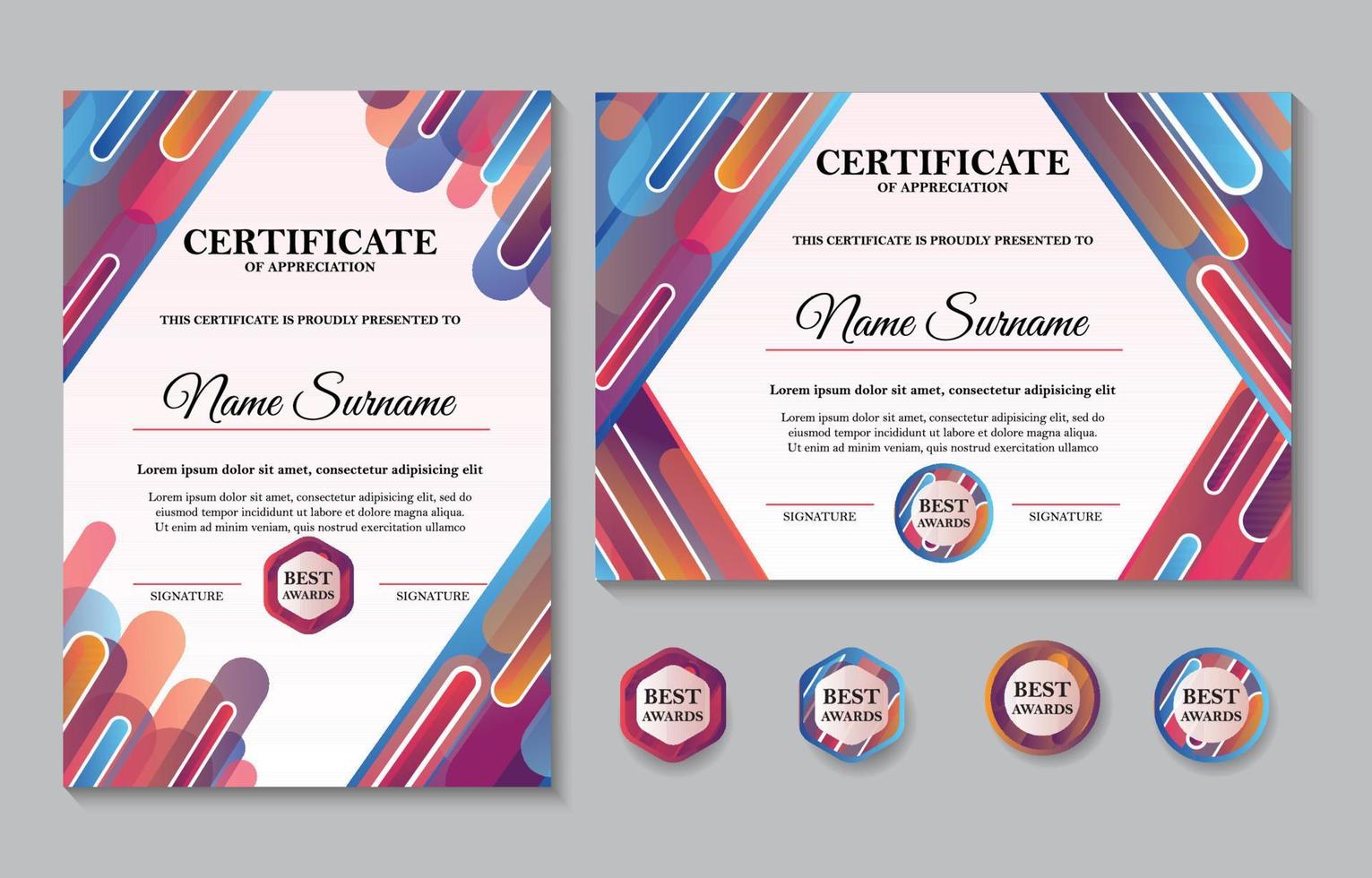 Set of Gradient Modern Certificate Template vector