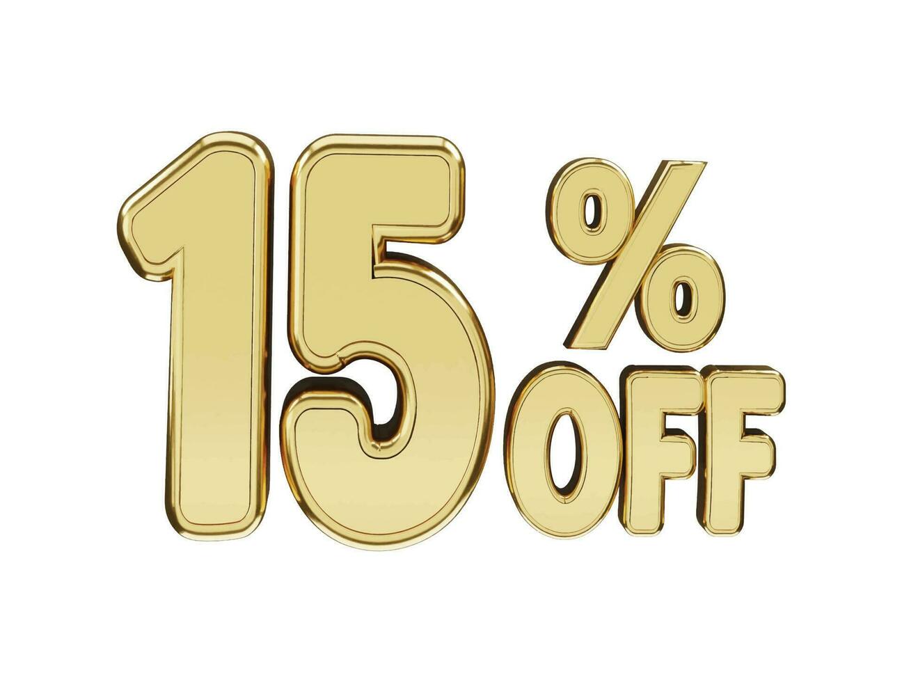 15 percent Golden number with 3d rendering vector