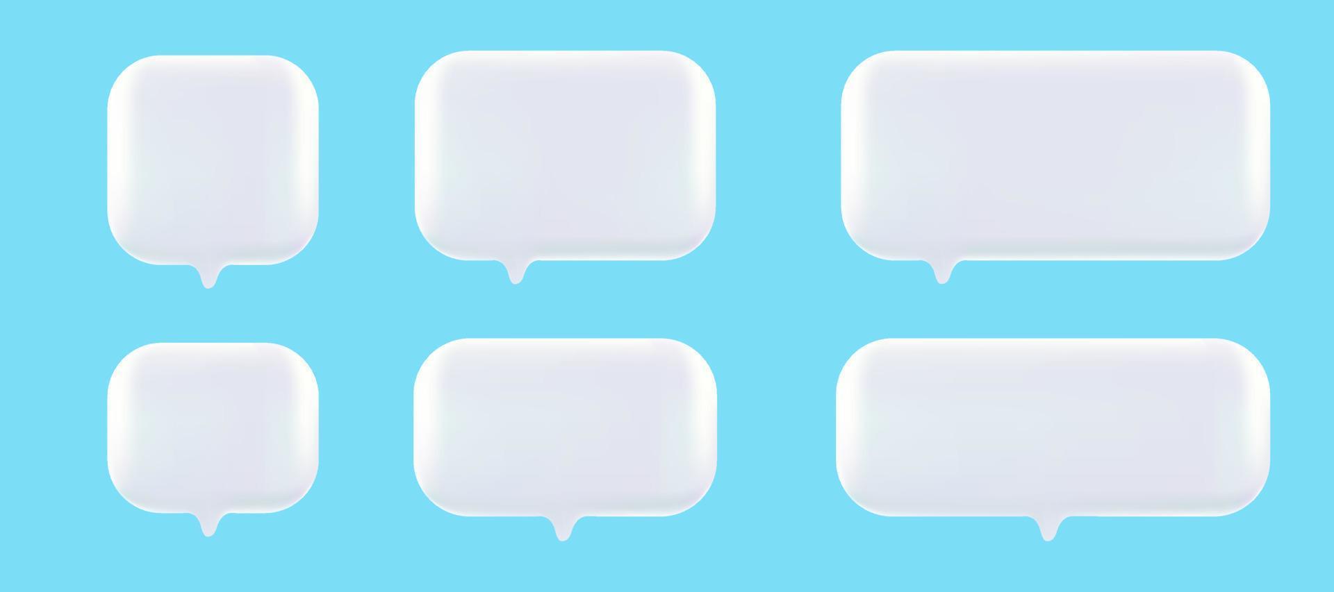 conjunto de iconos de burbujas de voz cuadrados blancos lindos 3d, aislados en fondo rosa pastel. conjunto de iconos de chat 3d vector
