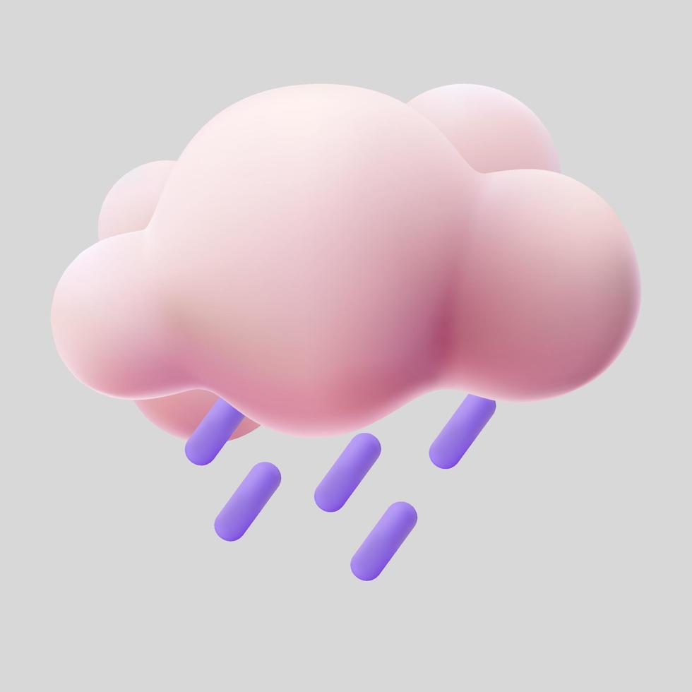 Gota de lluvia de agua en malla de relleno de estilo de renderizado de nube rosa lindo 3d vector