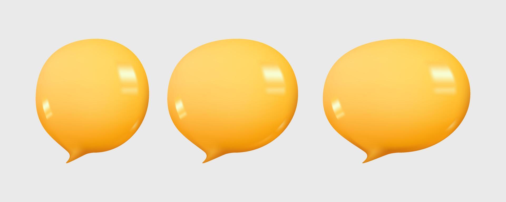 Set of 3D cute yellow speech bubble icons, isolated. 3D Chat icon set vector