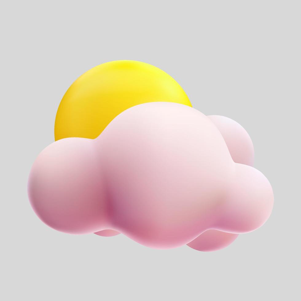 sun on 3d cute pink cloud render style meshfill vector