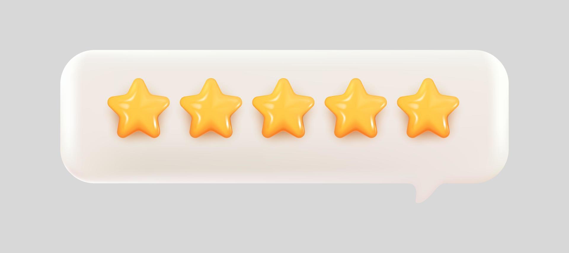 3d bubble rating five stars for best excellent services rating for satisfaction. 3d 5 star for quality customer rating feedback concept from client employee, product review. 3d 5 star vector render